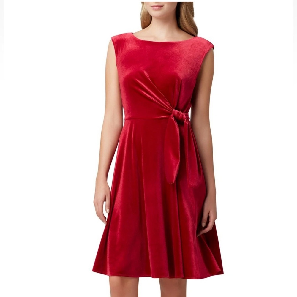Tahari ASL Rich Red Velvet and Flare Draped Mini Dress Size 6P